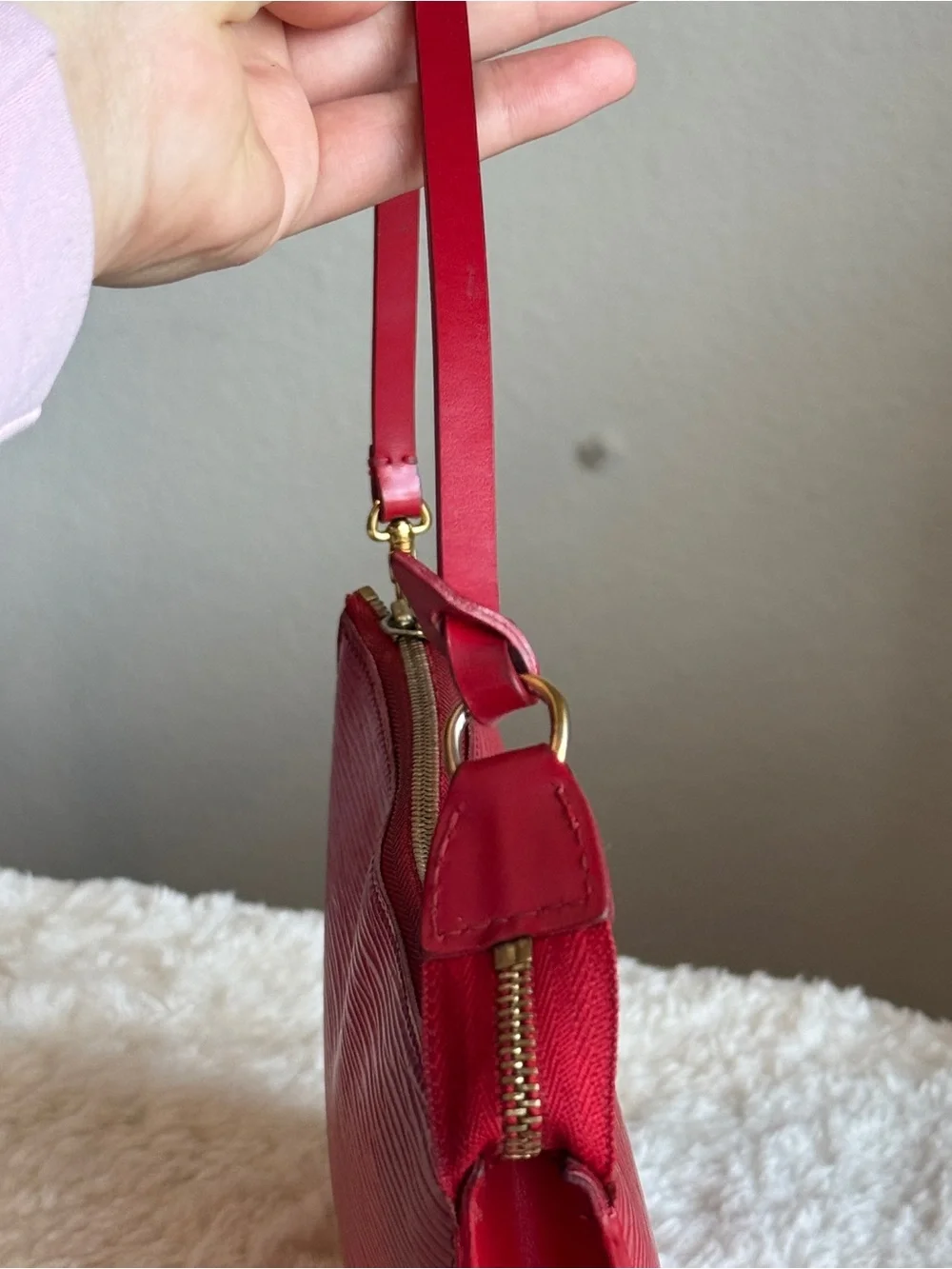 Louis Vuitton Red Epi Leather Mini Pochette with Top Handle